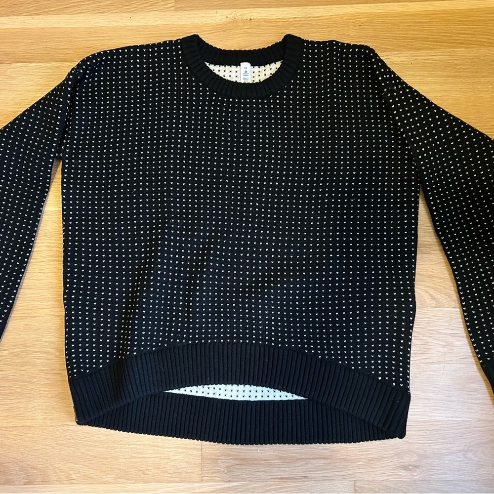 Lululemon NWT Yogi Crew Sweater Size 10 Black with white flecks side zippers